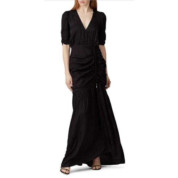 AFRM Black Maxi Nile Dress Snake Jacquard Print Short Sleeve Ruching Cocktail M - Picture 1 of 10